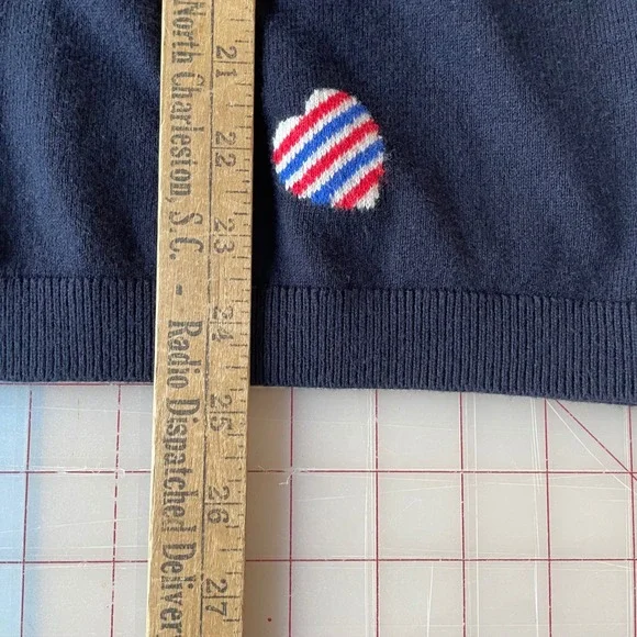 Talbots Patriotic Heart Print Sweater Tie Back Long Sleeve Knit Top Petite Large - Picture 8 of 9